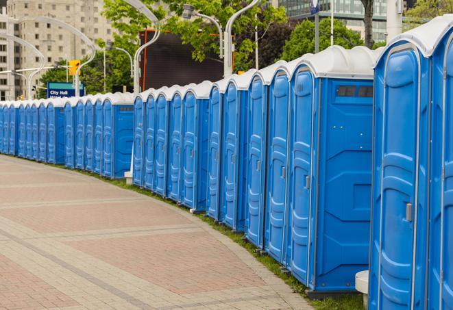 Seasonal porta potty units set up at a Cordova, Tennessee venue
