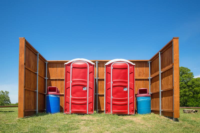 Short-term porta potty units staged for delivery in Cordova, Tennessee